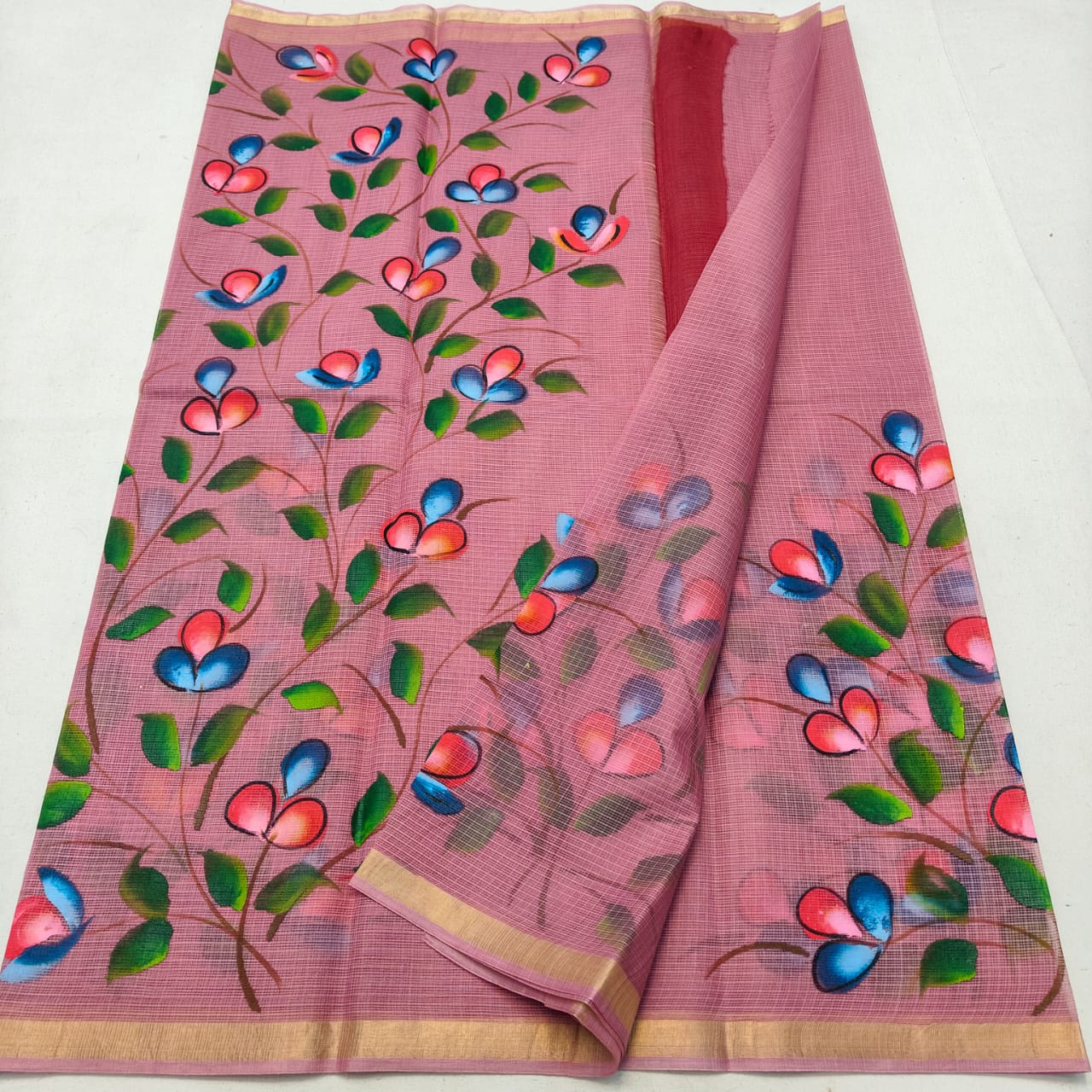 Kota Doria Hand Painted Saree