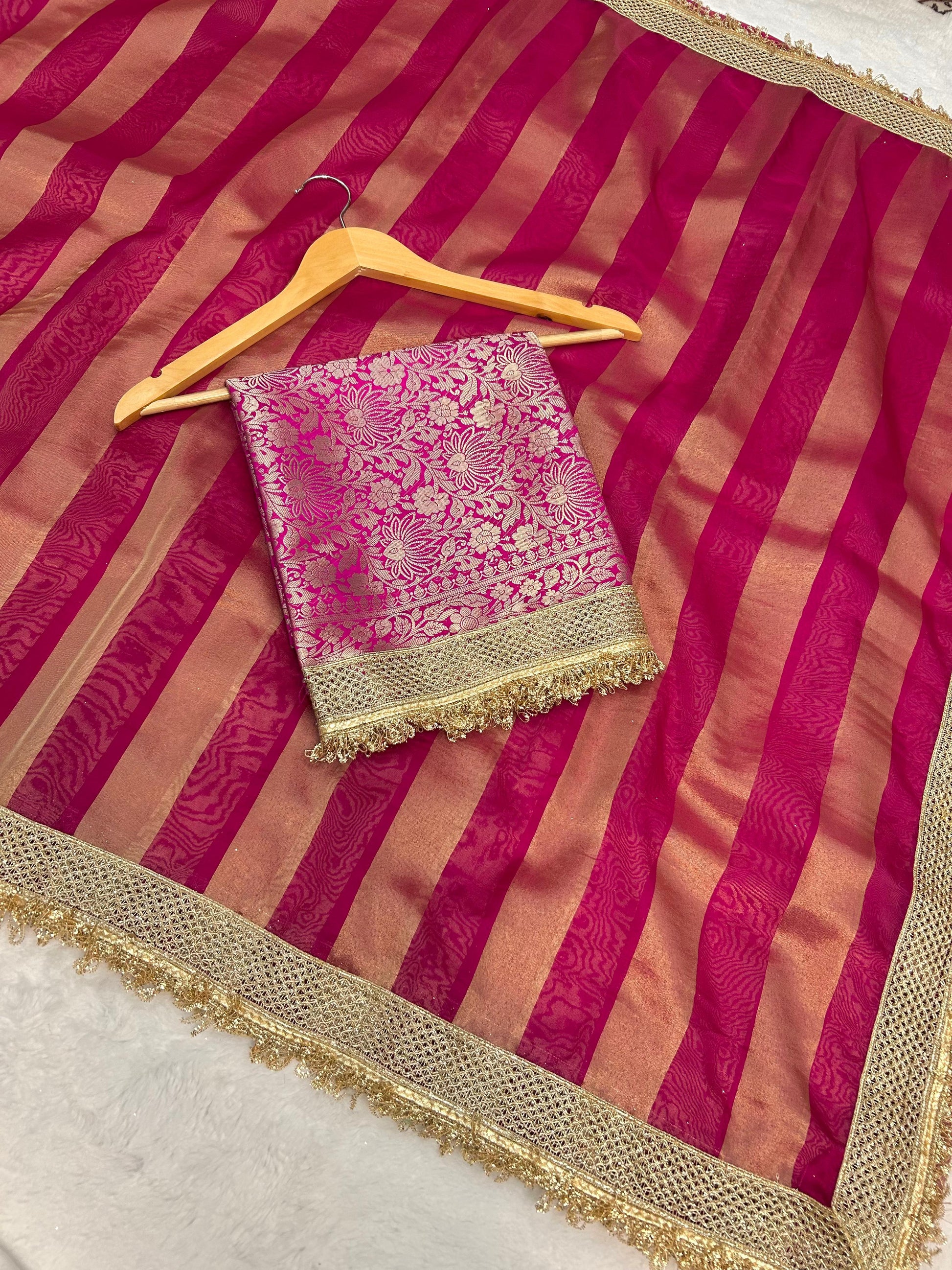 Tissue Organza Saree with Lace Work
