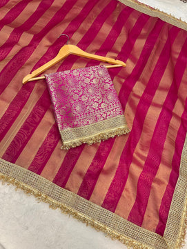 Tissue Organza Saree with Lace Work