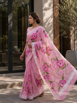 Kota Doria Hand Painted Saree