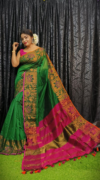 Handloom Copper Zari Meena Saree