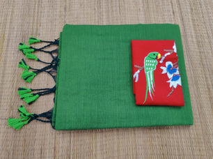 Plain cotton saree with embroidered blouse piece