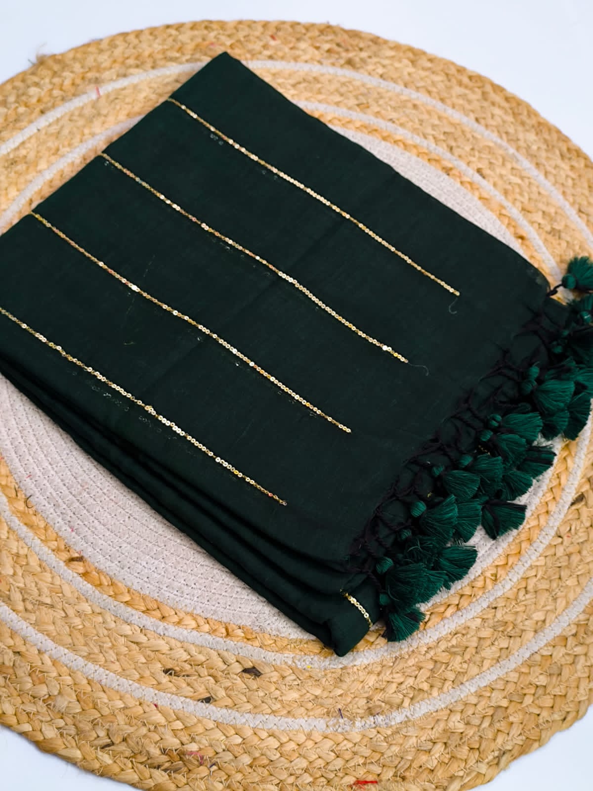 Pure Mulmul Cotton Sequin Chain Saree