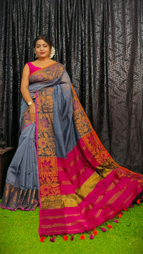 Handloom Copper Zari Meena Saree