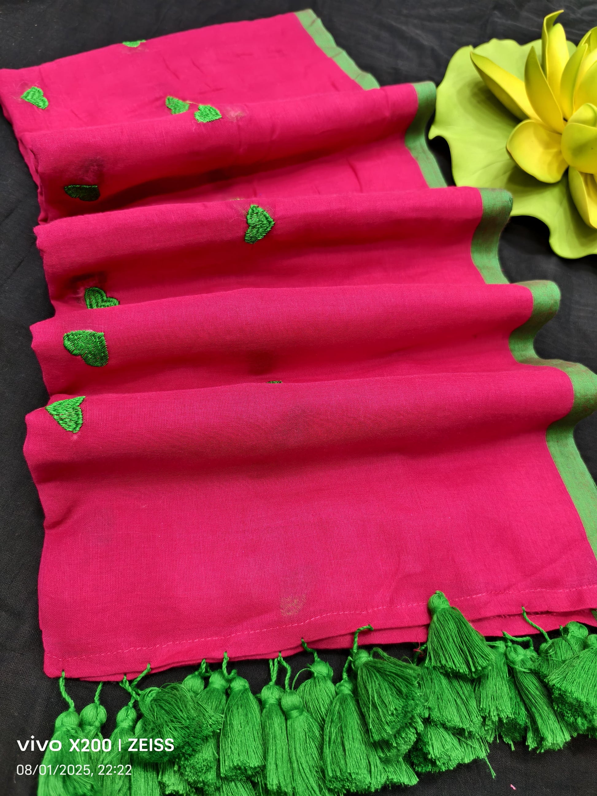 Heart Print Mulmul Cotton Saree