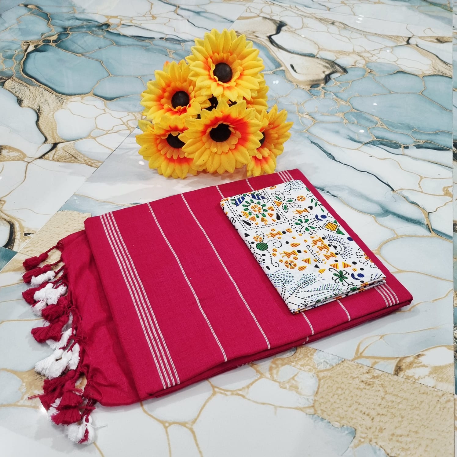 Handwoven Khesh Saree with Kalamkari Blouse Piece
