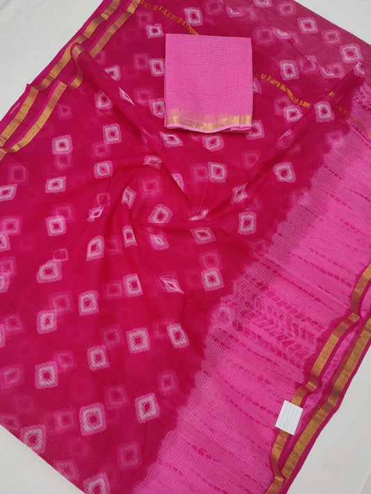 Kota Doria 100% Pure Cotton Hand Batik Bandhej Saree