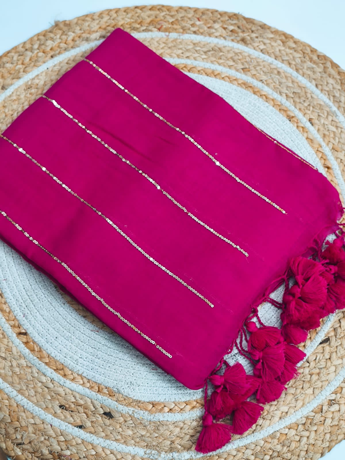 Pure Mulmul Cotton Sequin Chain Saree