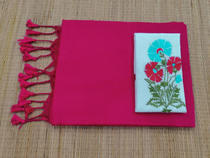 Plain cotton saree with embroidered blouse piece