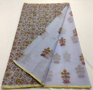Kota Doria Saree with Hand Block Print