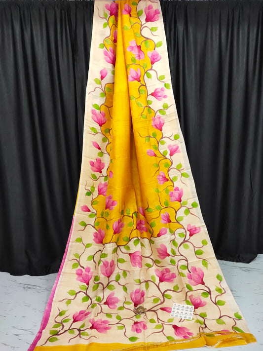 Hand Printed Murshidabad Silk Saree – Silk Mark Certified