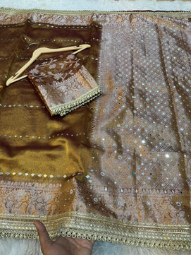 Bridal Tissue Saree with Lace & Stone Work