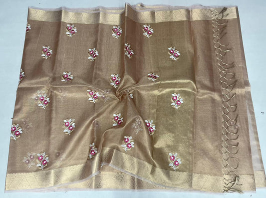 Kota Doria Semi Silk Embroidery Work Saree
