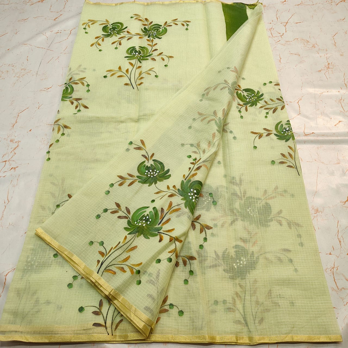 Kota Doria Mix Cotton Brush Paint Saree