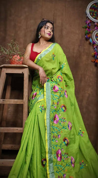 Linen by Linen Saree with Embroidery