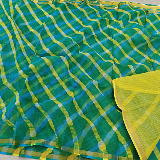 Kota Doria Pure Cotton Hand Tie & Dye Leheriya Saree