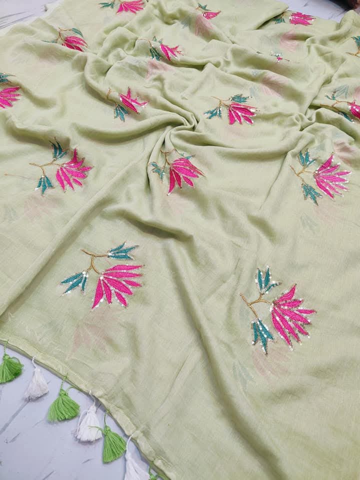 Pure Mulmul Cotton Saree with Sequin Work