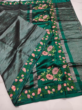 Tissue Stripe Saree with Embroidery Work