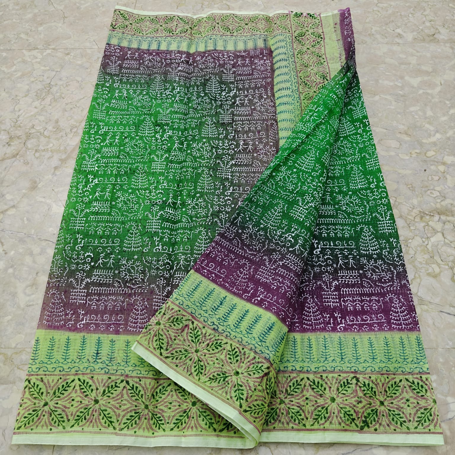 Kota Doria Hand Block Print Saree