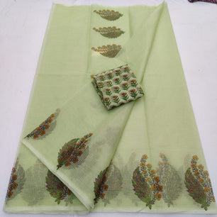 Kota Doria Mix Cotton Hand Block Printed Saree