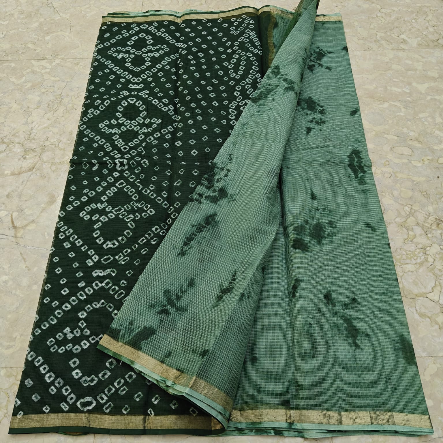 Kota Doria Hand Tie & Dye Bandhej & Shibori Saree