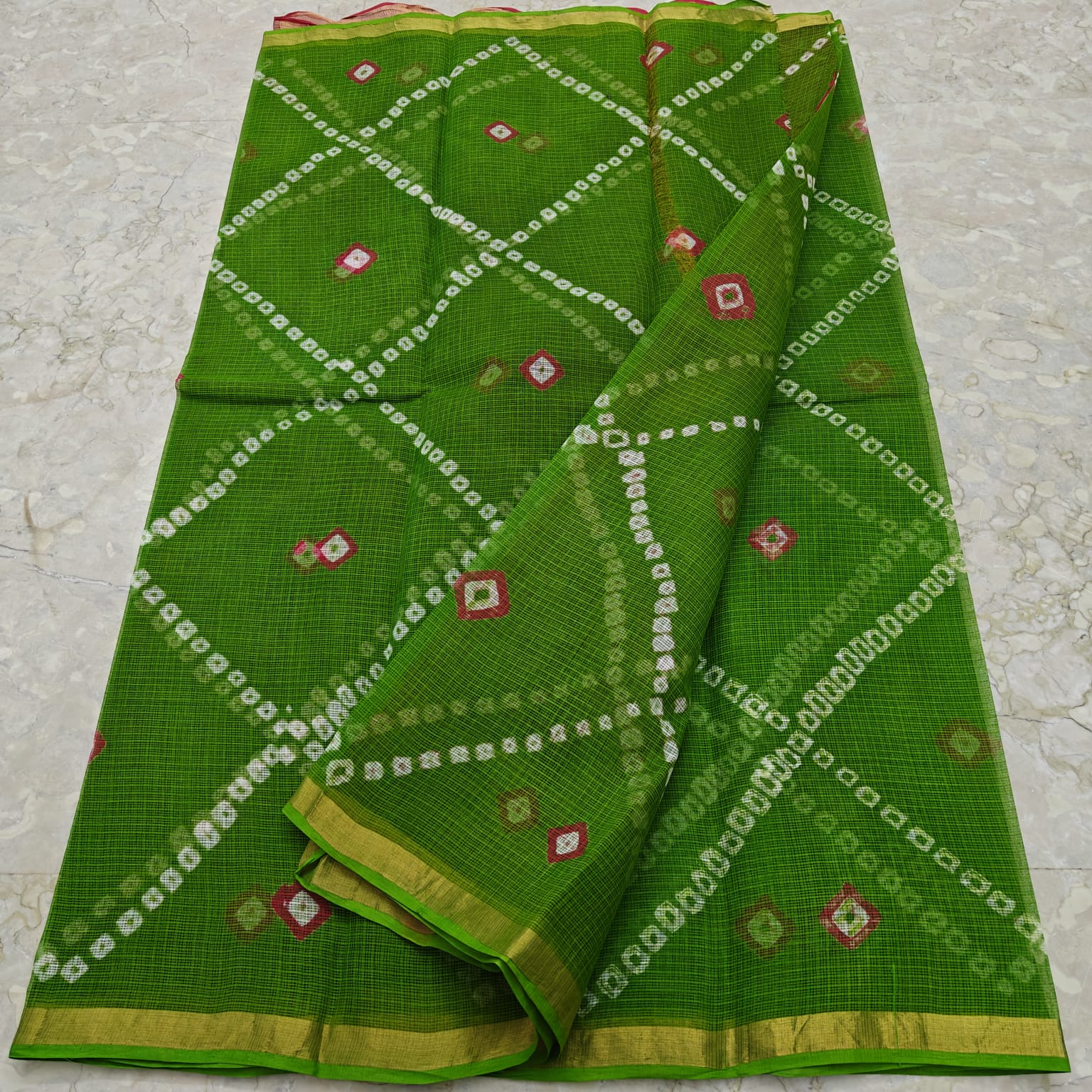 Kota Doria Pure Cotton Hand Bandhej Saree