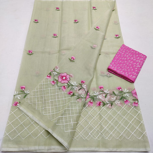 Kota Doria Embroidery Saree