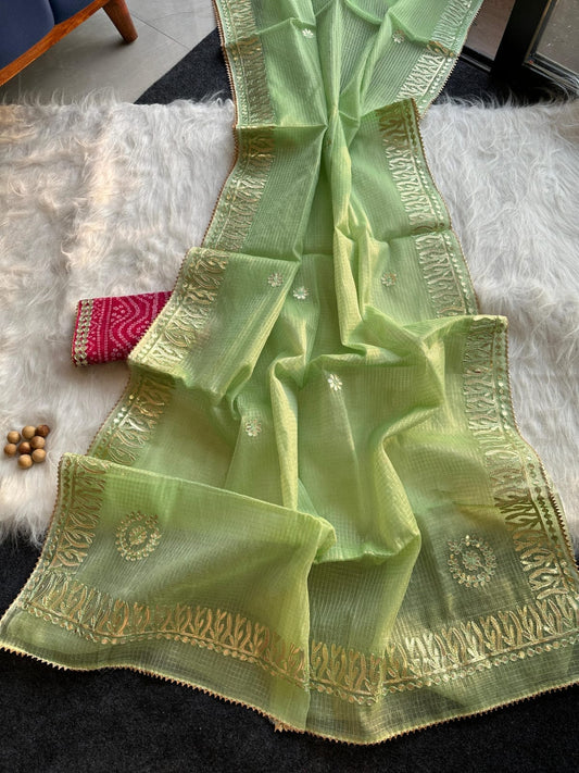Kota Doria Jugnu Checks Saree With Gotta Patti Work