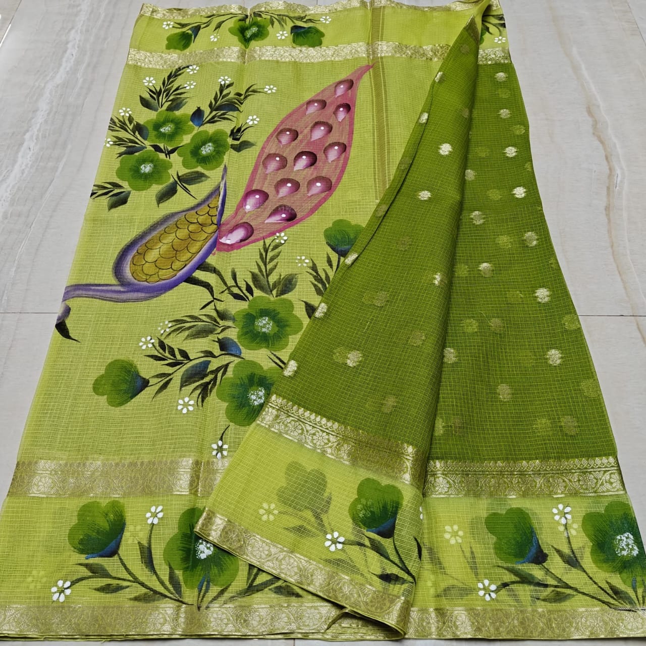 Kota Weaving & Hand Brush Paint Saree