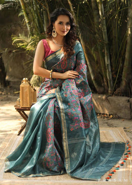 Linen Saree with Embroidery Work