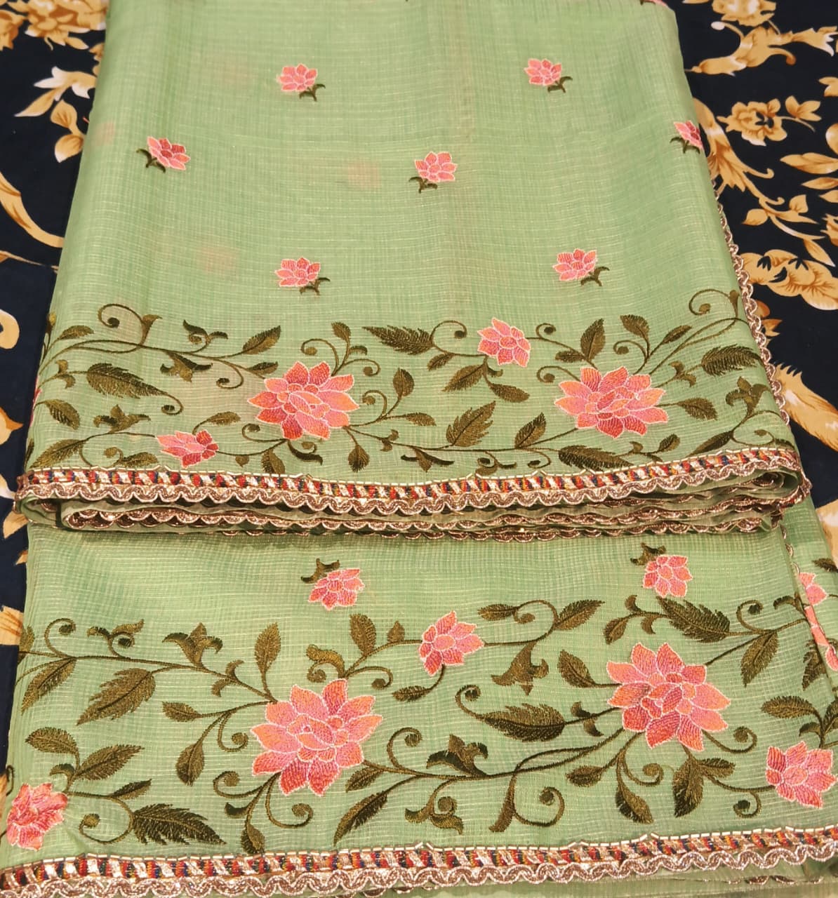 Kota Soft Saree with Embroidery and Lace Work