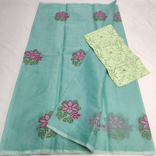 Kota Doria Embroidery Saree