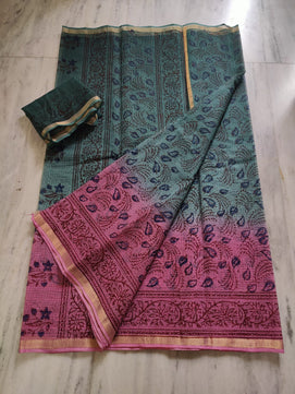 Kota Doria Hand Block Print Saree