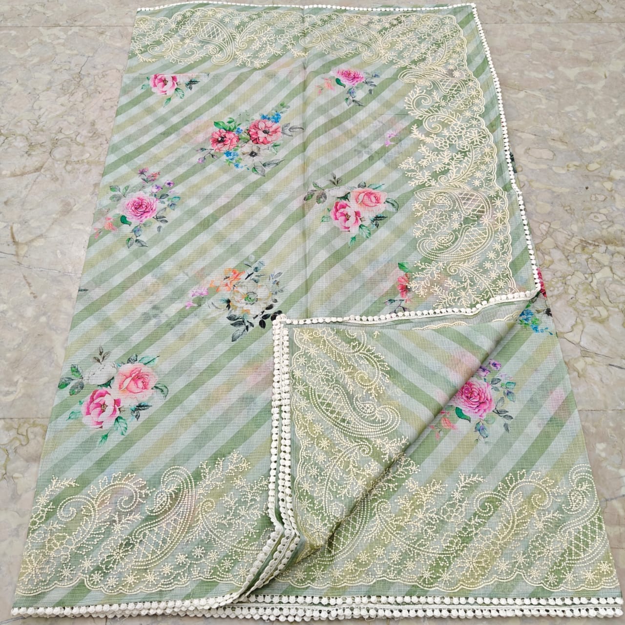 Soft Silk Kota Digital Print Saree with Embroidery Work