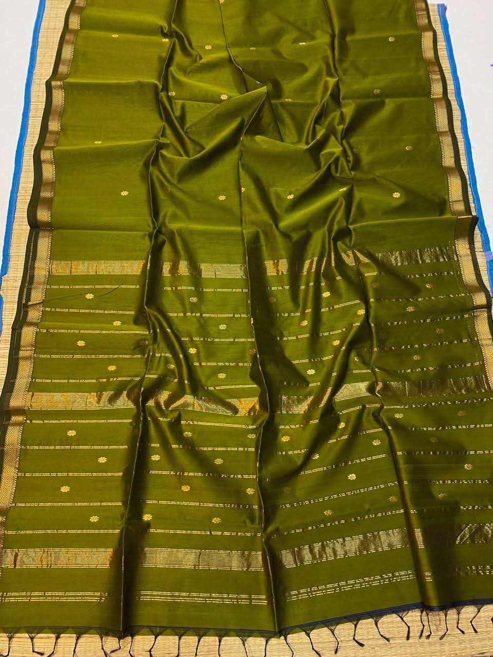 Maheshwari Cotton Silk Saree with Golden Zari Buta