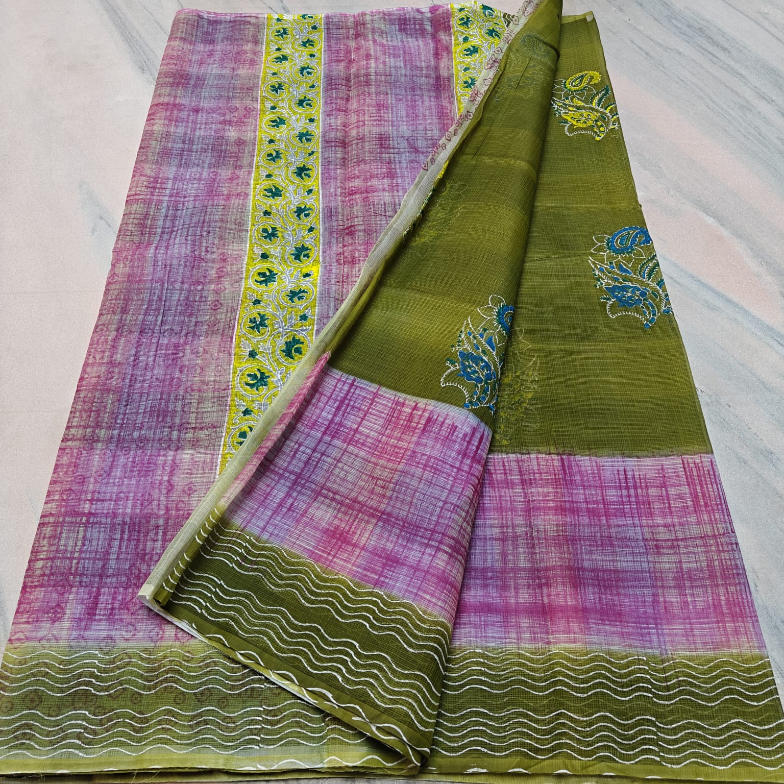 Kota Doria Hand Block Print Saree