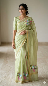 Pure Kota Doria Cotton Embroidery Saree
