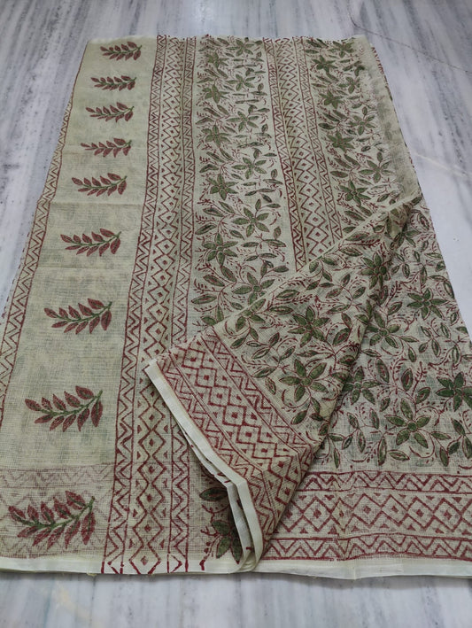Kota Doria Hand Block Print Saree