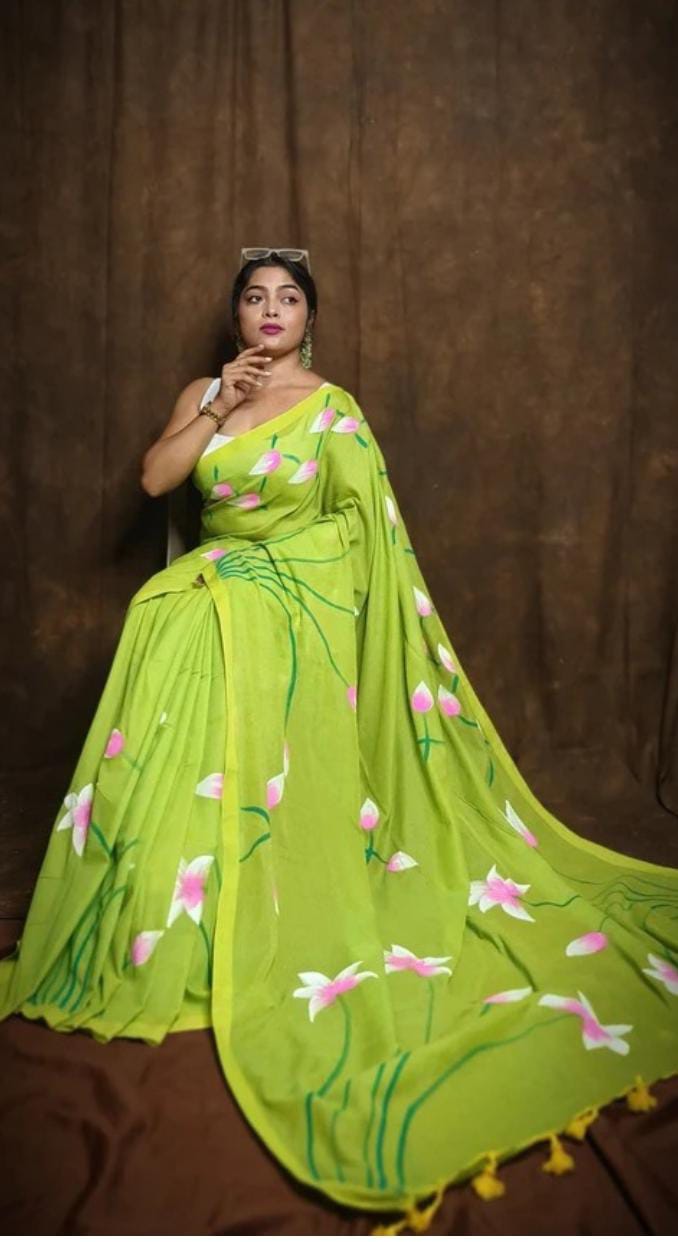Handwoven Cotton Saree with Hand Printing