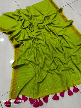 Handloom Sequins Cotton Saree with Zari Border