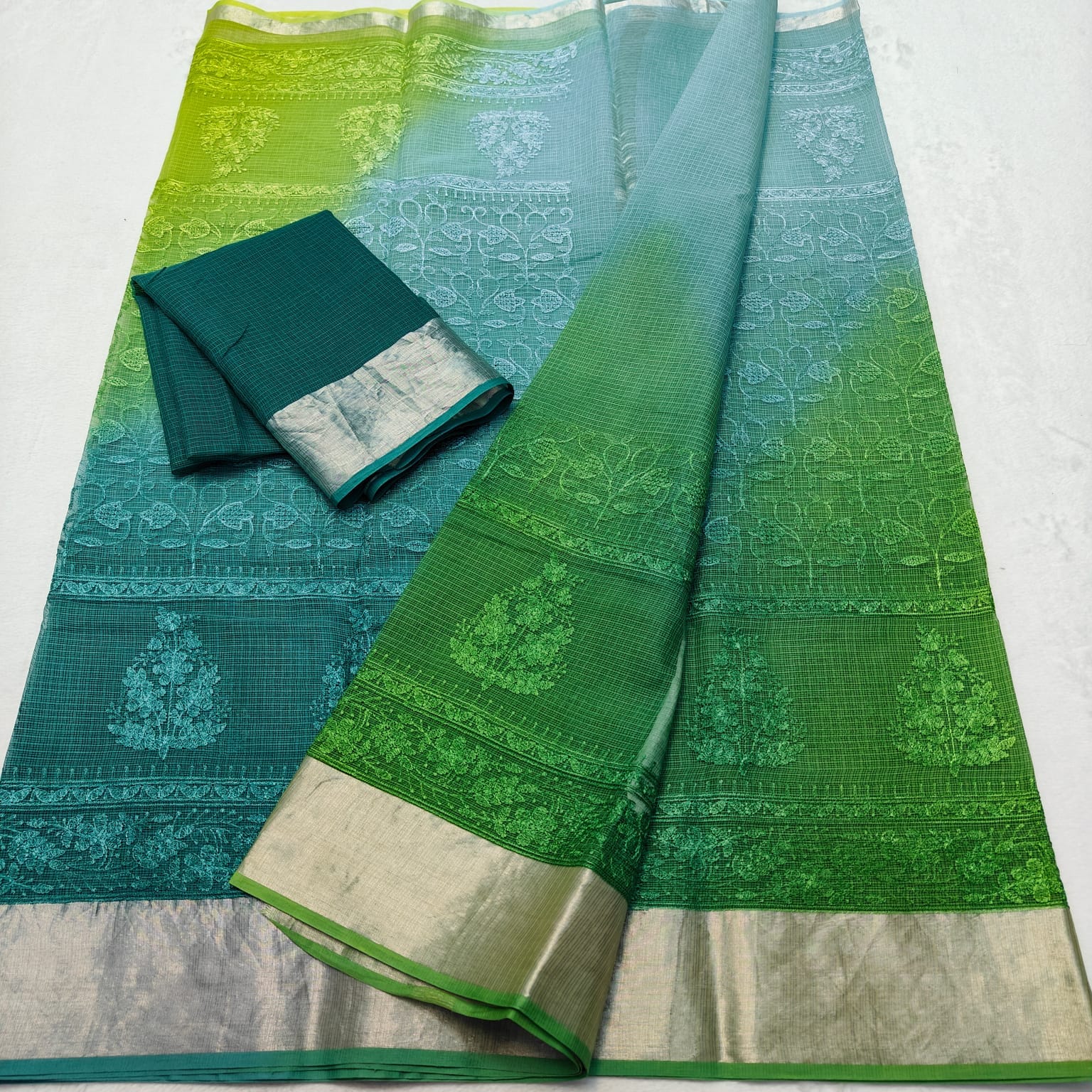 Kota Doria Chickenkari Embroidery Saree