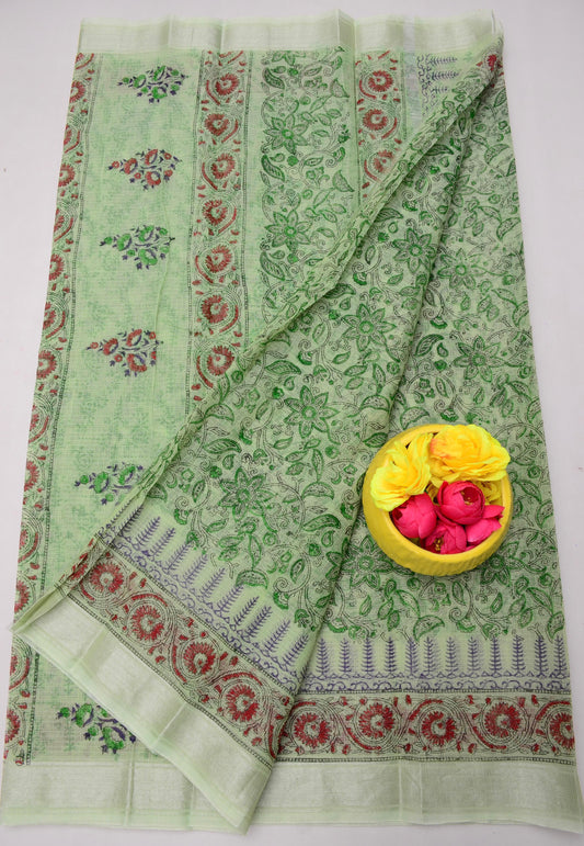 Kota Doria Hand Block Print Saree