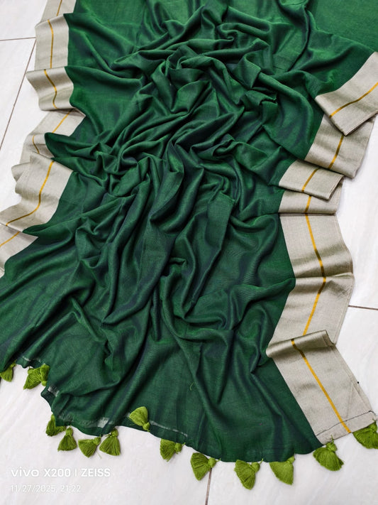 Contrast Border Mulmul Cotton Saree