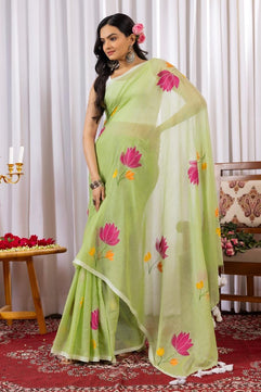 Mulmul Cotton Saree with Hand Painting