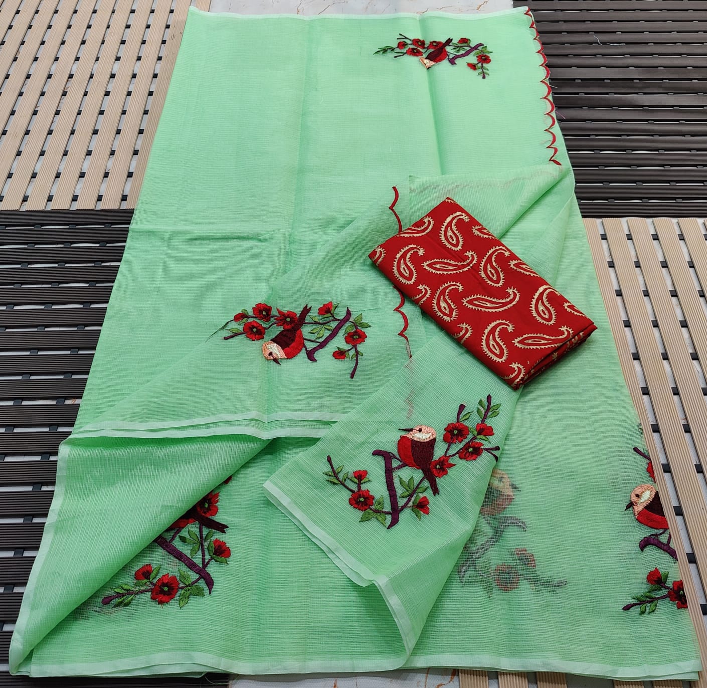 Kota Doria Embroidery Saree
