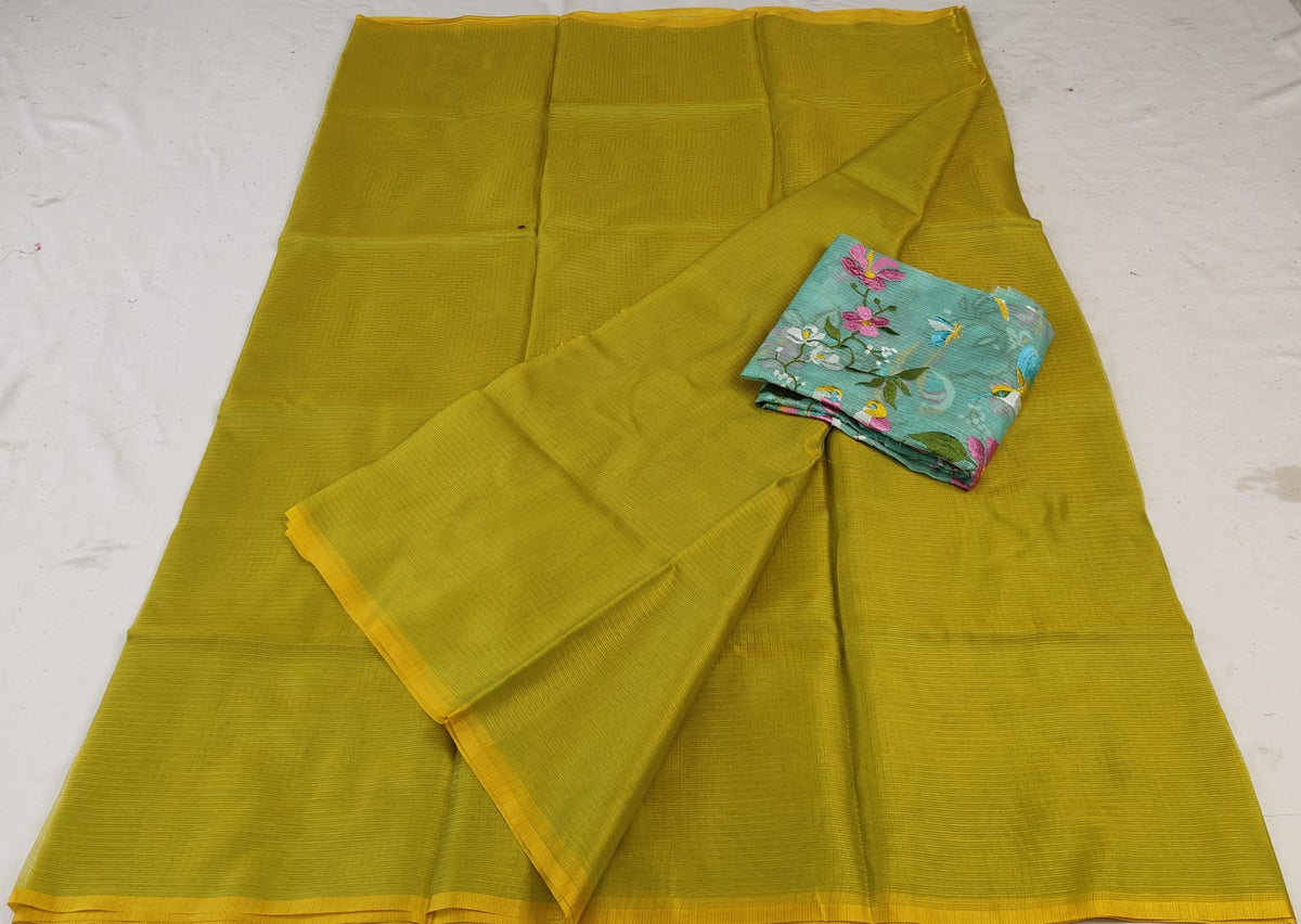 Premium Kota Doria Soft Silk Plain Saree with Embroidery