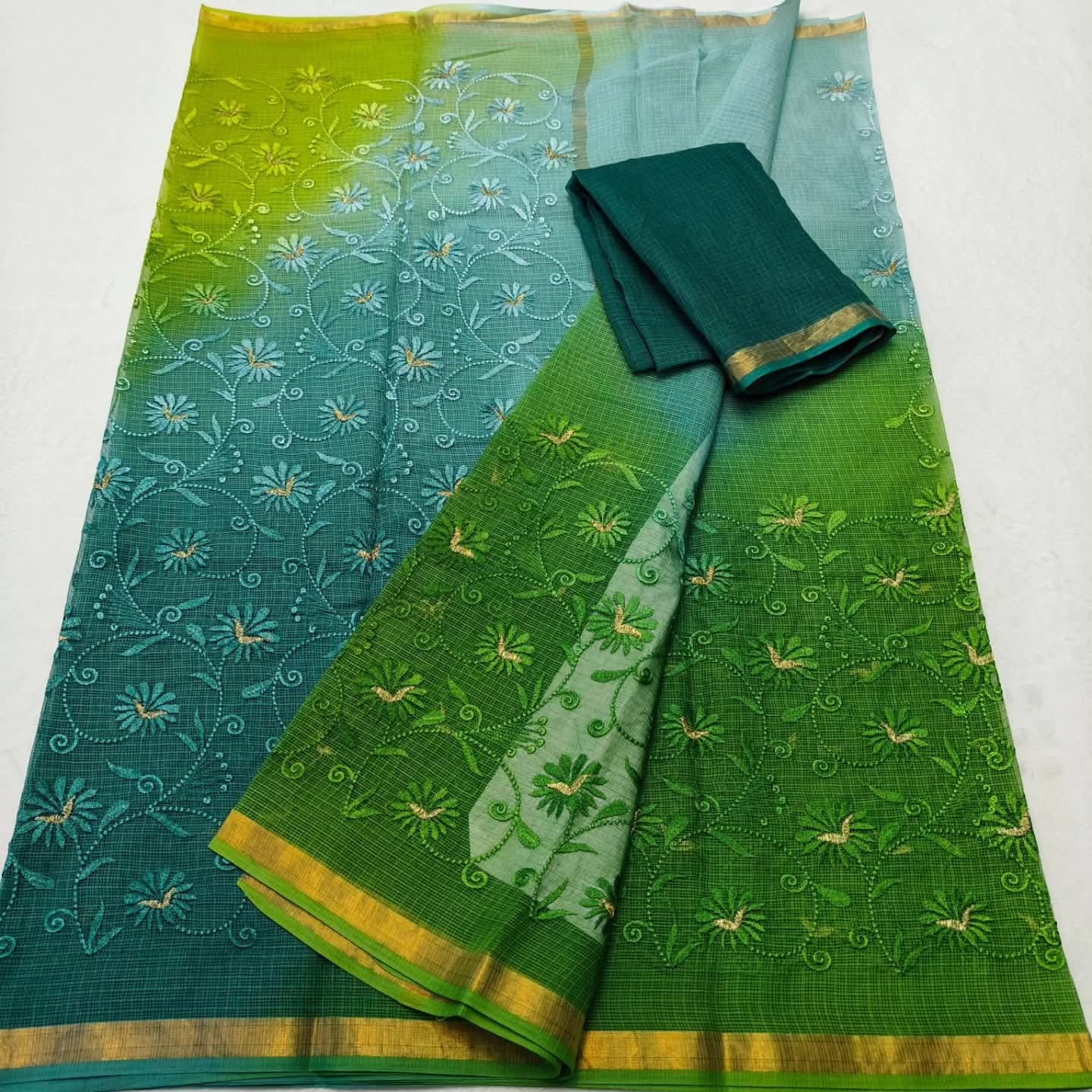 Kota Doria Chickenkari Embroidery Saree