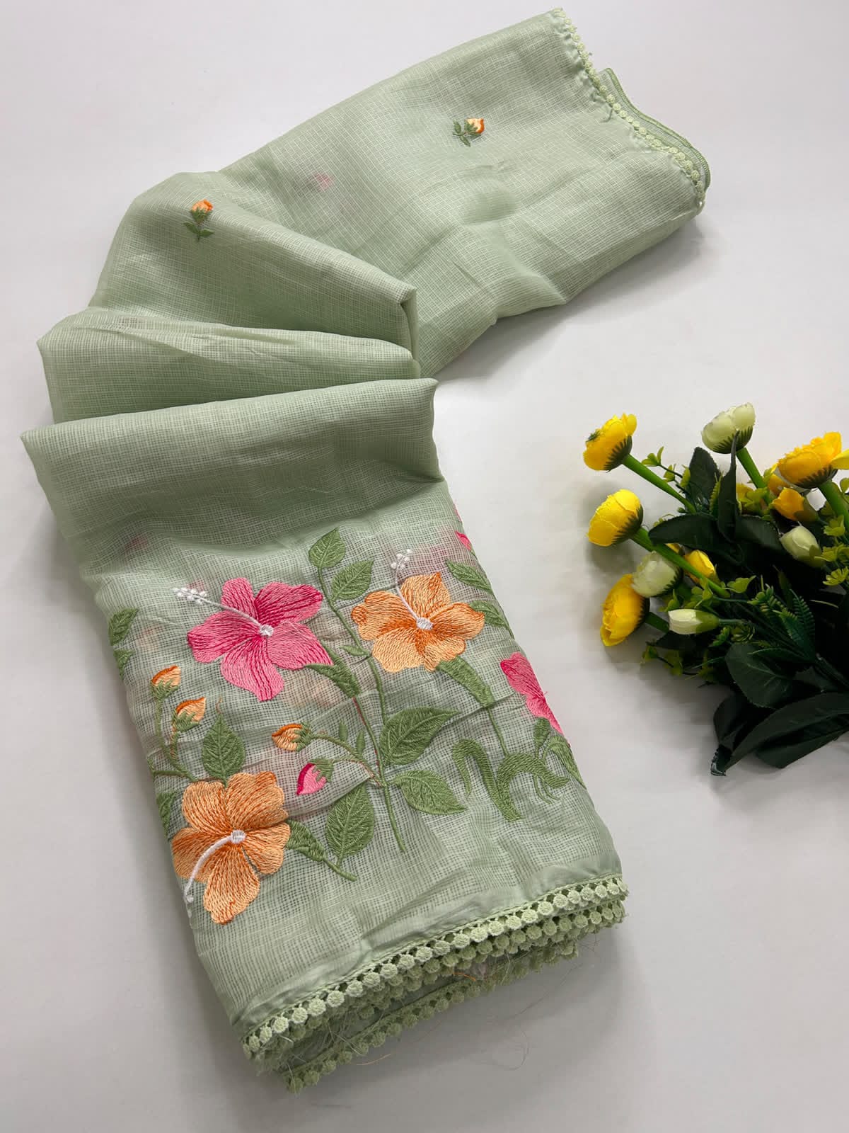 Exclusive Kota Cotton Embroidery & Lace Work Saree