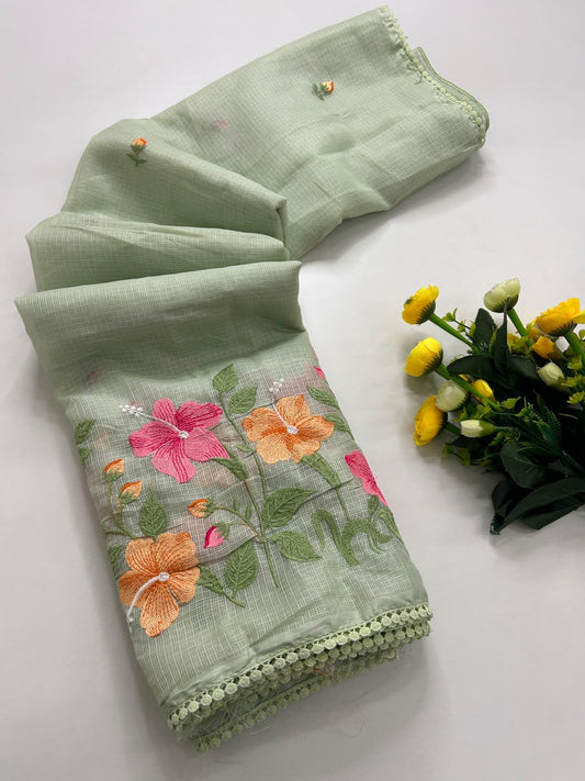 Exclusive Kota Cotton Embroidery & Lace Work Saree