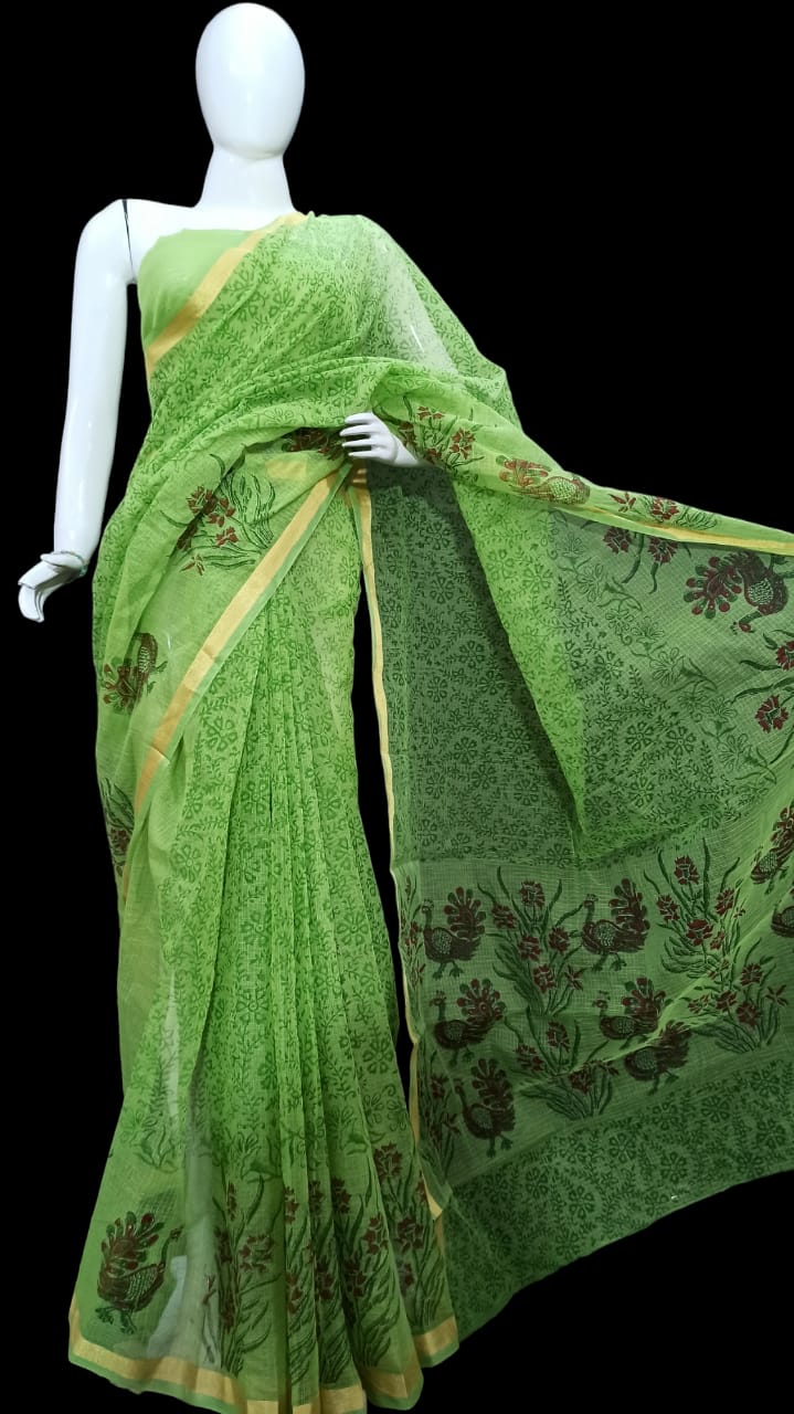 Kota Doria Hand Block Print Saree